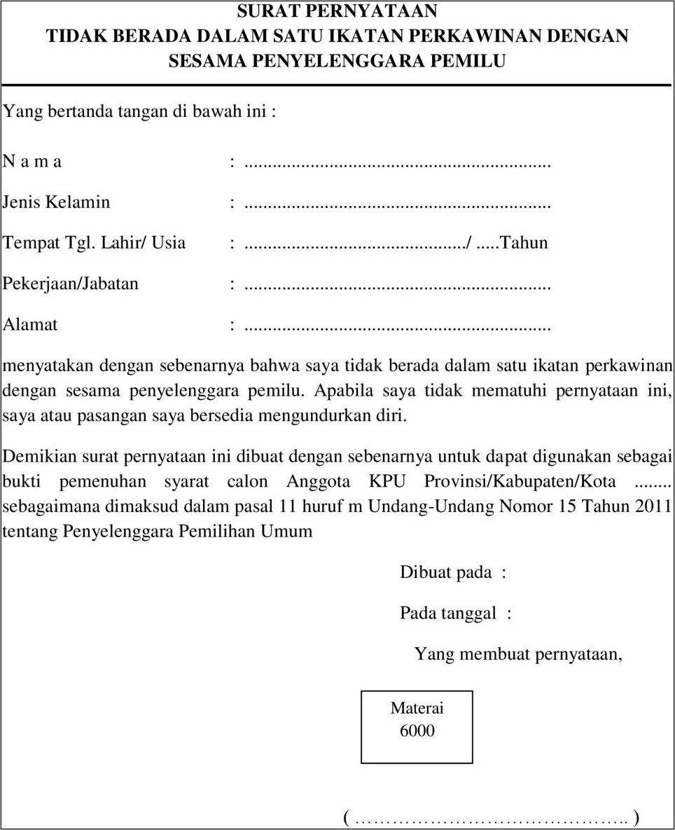 Contoh Surat Keterangan Tidak Terlibat Partai Politik Untuk Pkh