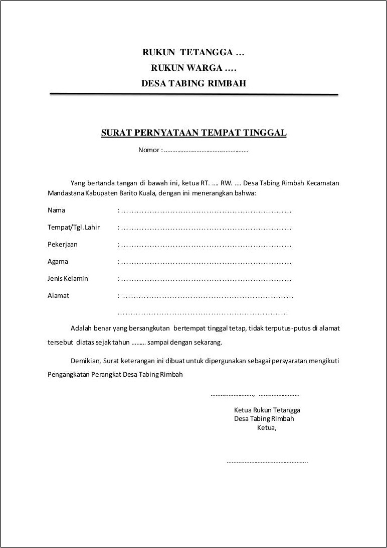 Contoh Surat Keterangan Tinggal Ke Rt