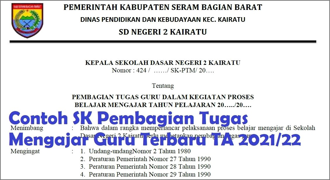 Contoh Surat Keterangan Tugas Tambahan