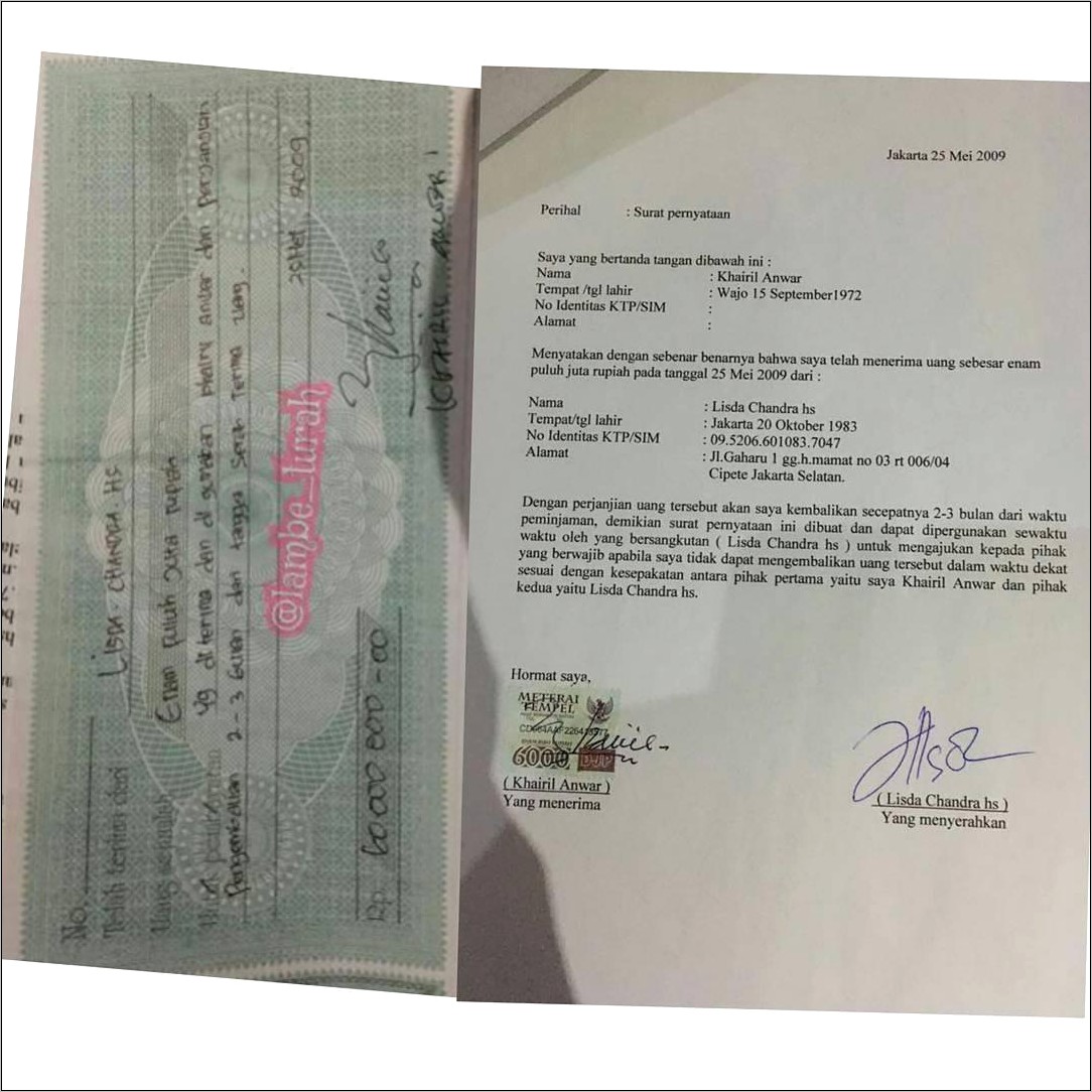Contoh Surat Keterangan Uang Dadakan