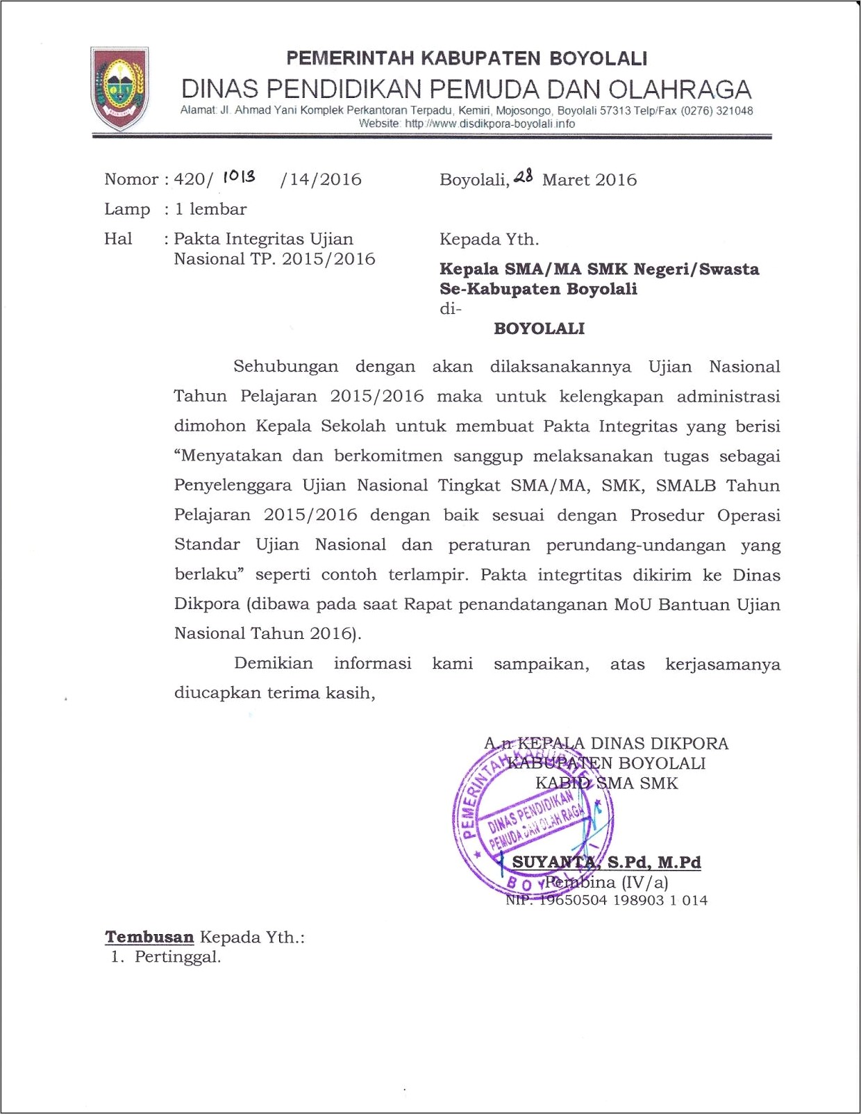 Contoh Surat Keterangan Un
