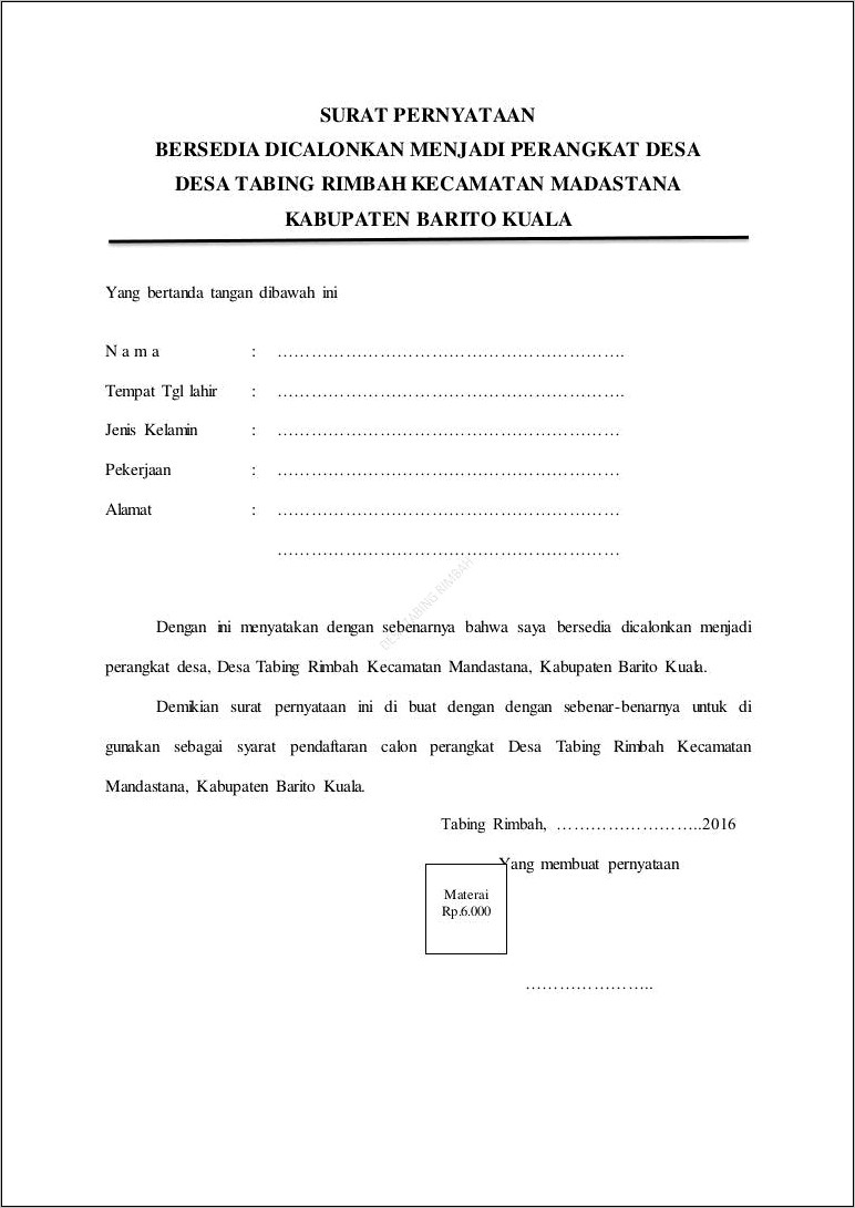Contoh Surat Keterangan Untuk Bersedia