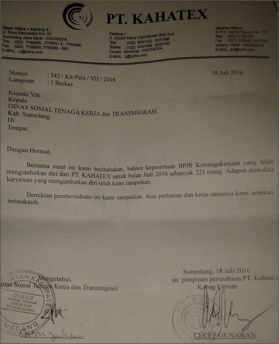 Contoh Surat Keterangan Untuk Bpjs Ketenagakerjaan Verklaring