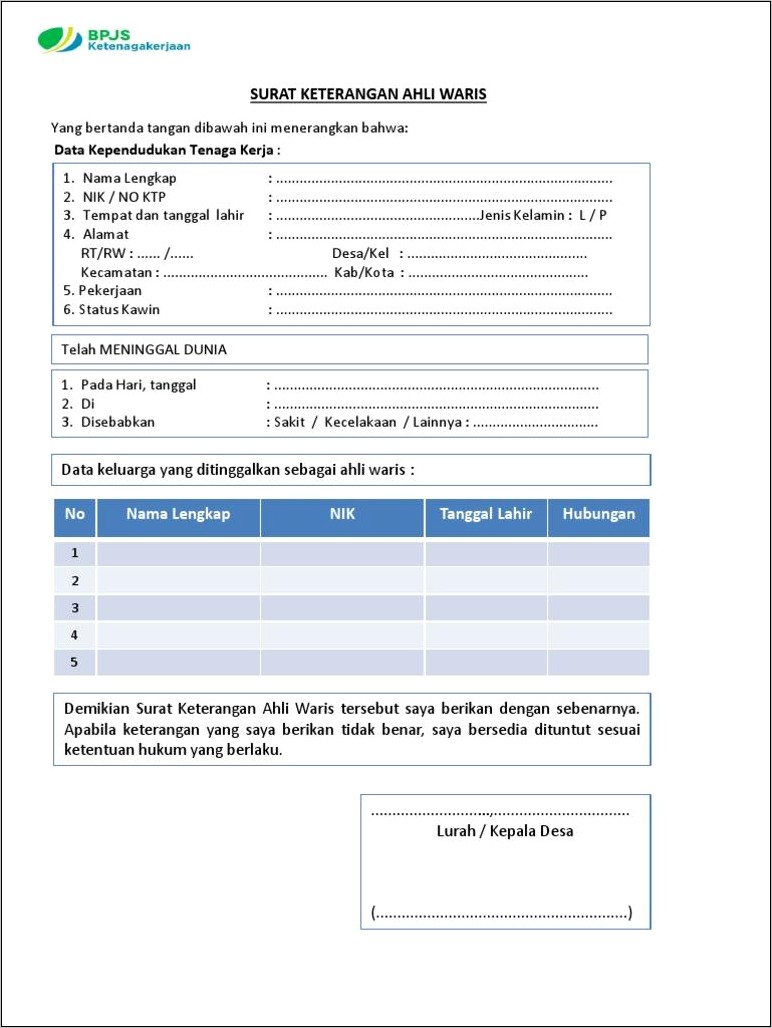 Contoh Surat Keterangan Untuk Mencabut Bpjs
