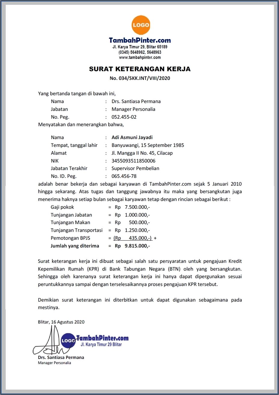 Contoh Surat Keterangan Untuk Mengurus Pasport Karyawan