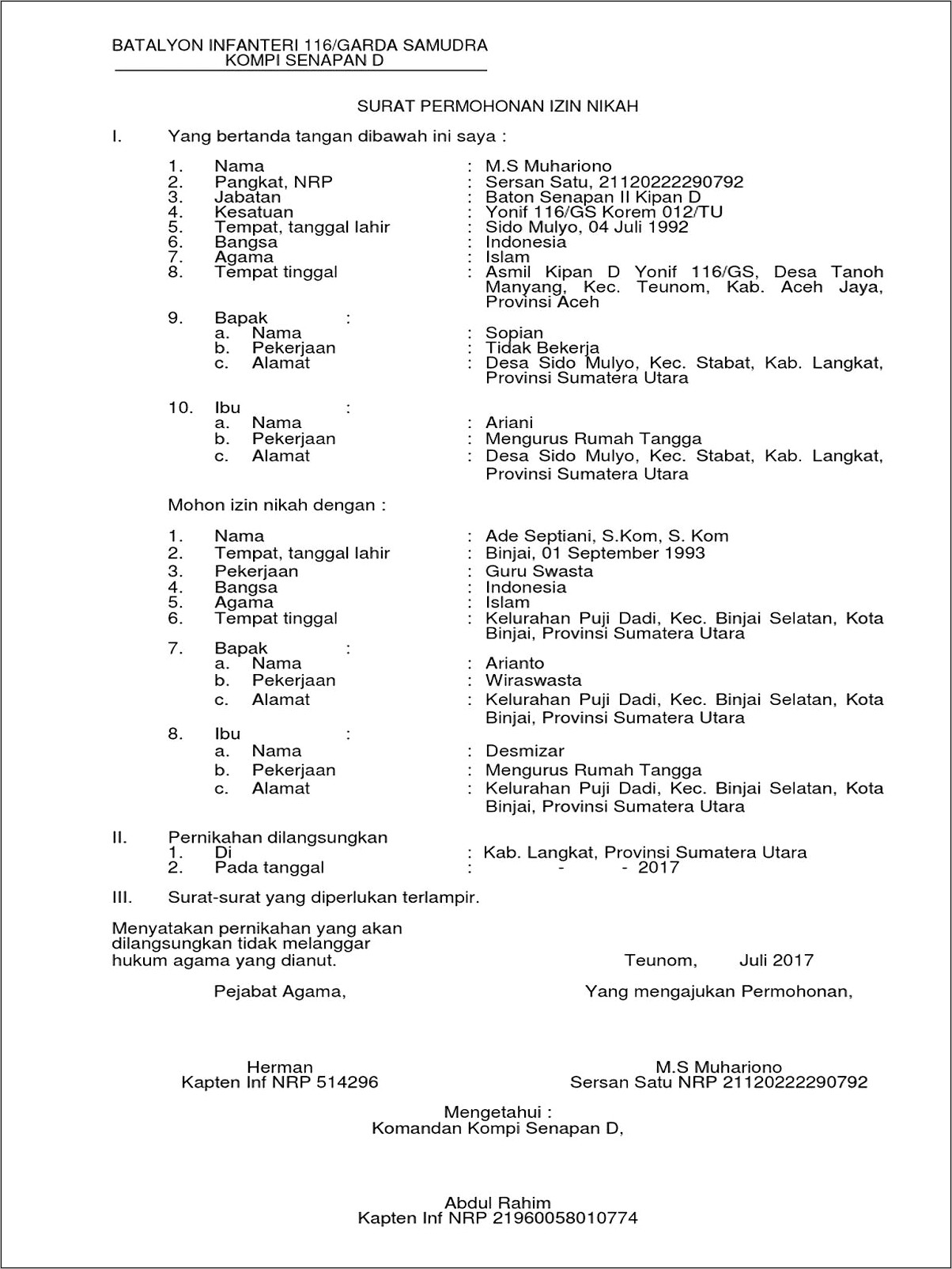 Contoh Surat Keterangan Untuk Menikah Dari Kua