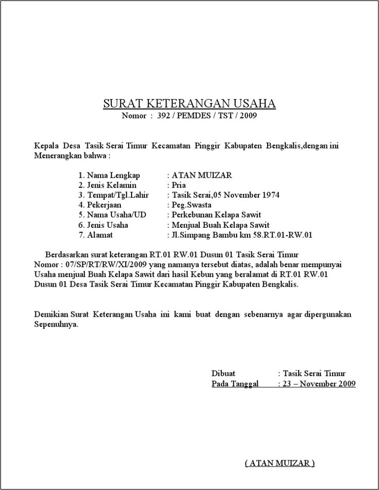 Contoh Surat Keterangan Usaha Dari Bri