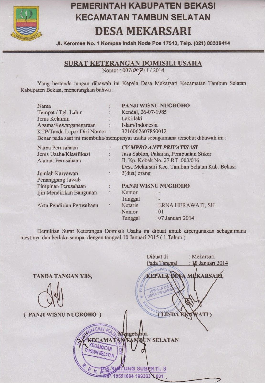 Contoh Surat Keterangan Usaha Di Lain Wilayah