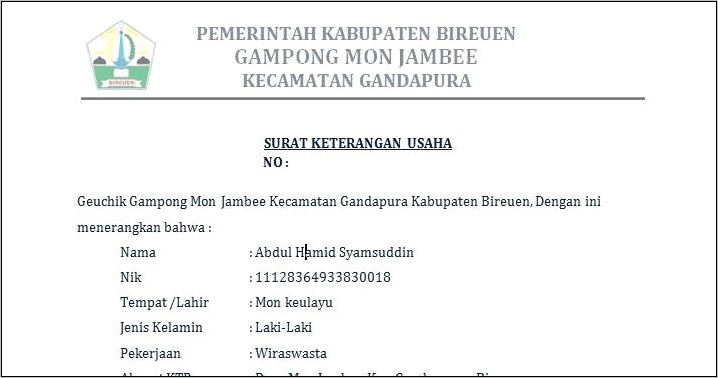 Contoh Surat Keterangan Usaha Doc