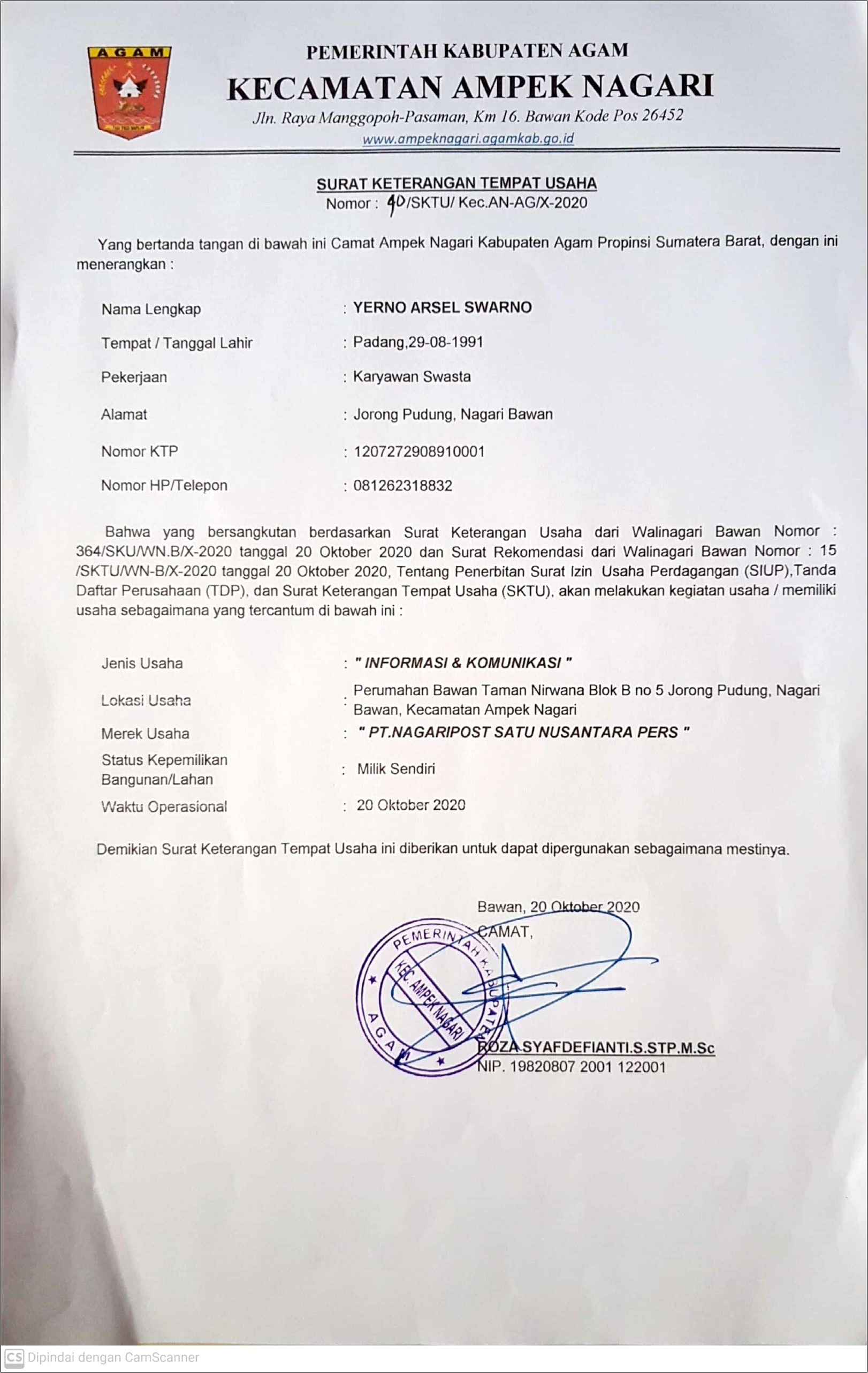 Contoh Surat Keterangan Usaha Peisisr Selatan