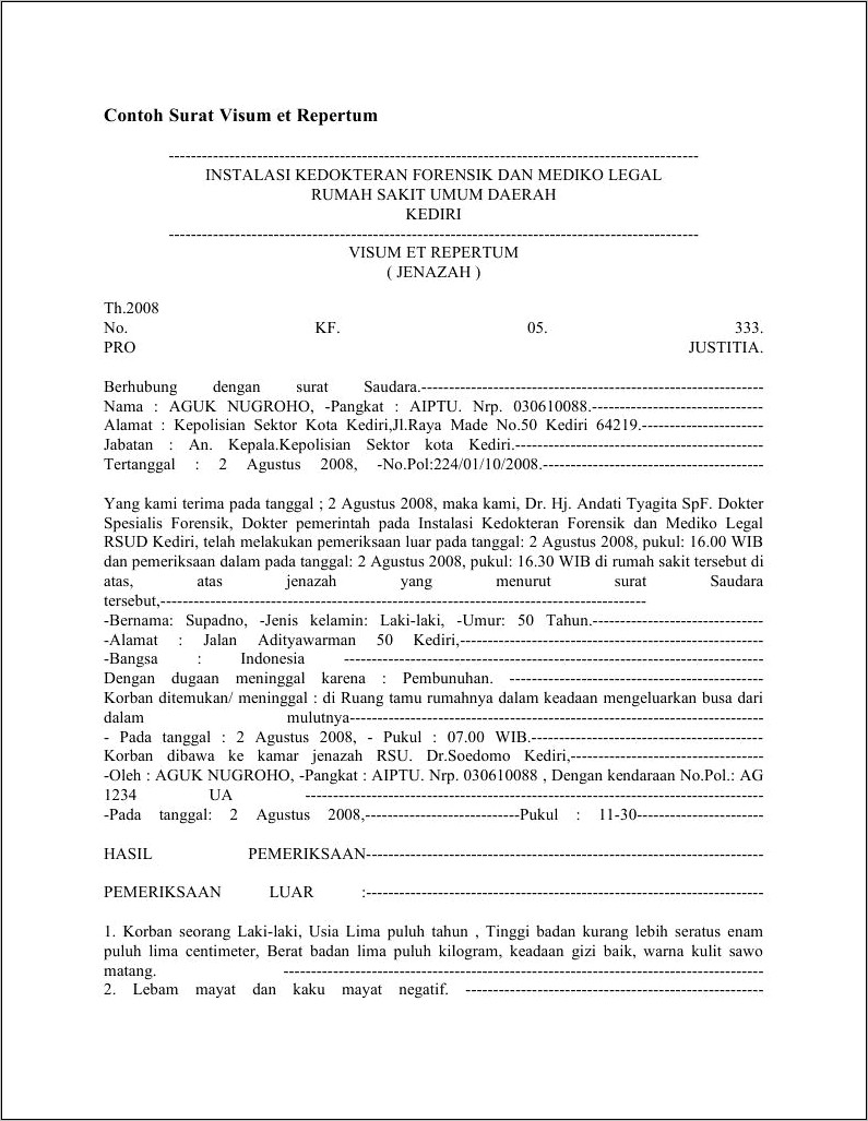 Contoh Surat Keterangan Visum