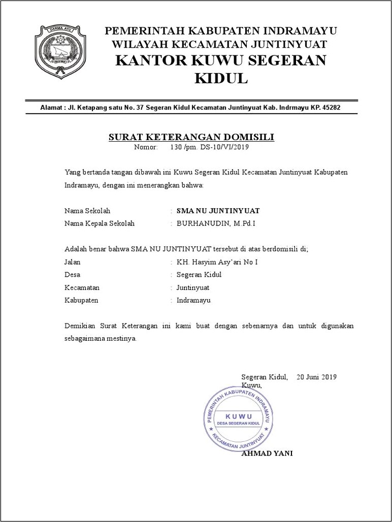 Contoh Surat Keterangan Yang Dikeluarkan Oleh Disdukcapil Indramayu