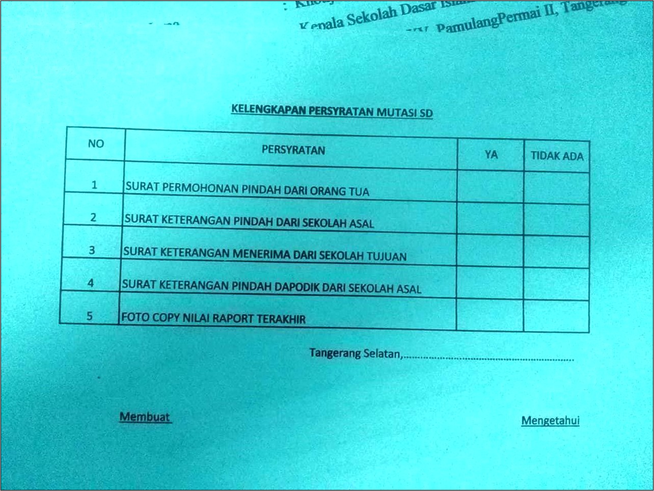 Contoh Surat Keterangan Yang Menerima Siswa Pindah