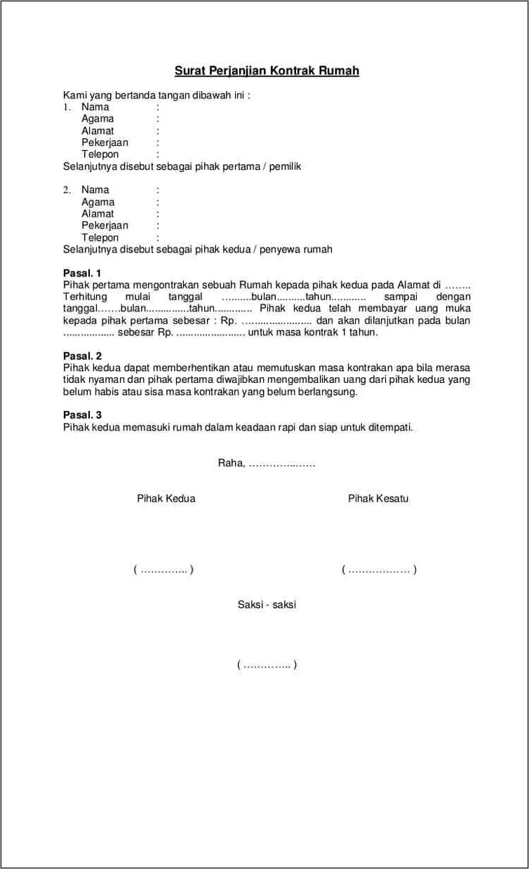 Contoh Surat Kontrak Perjanjian Sewa Mobil