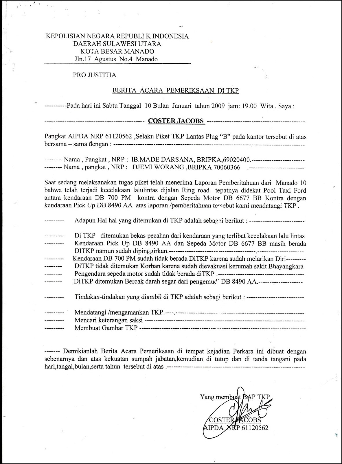 Contoh Surat Kronologis Keterangan Kesehatan