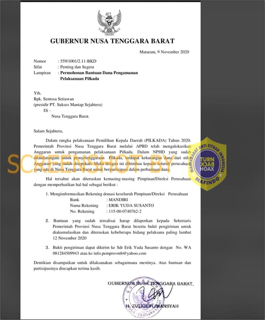 Contoh Surat Mohon Bantuan Dana Kepada Gubernur