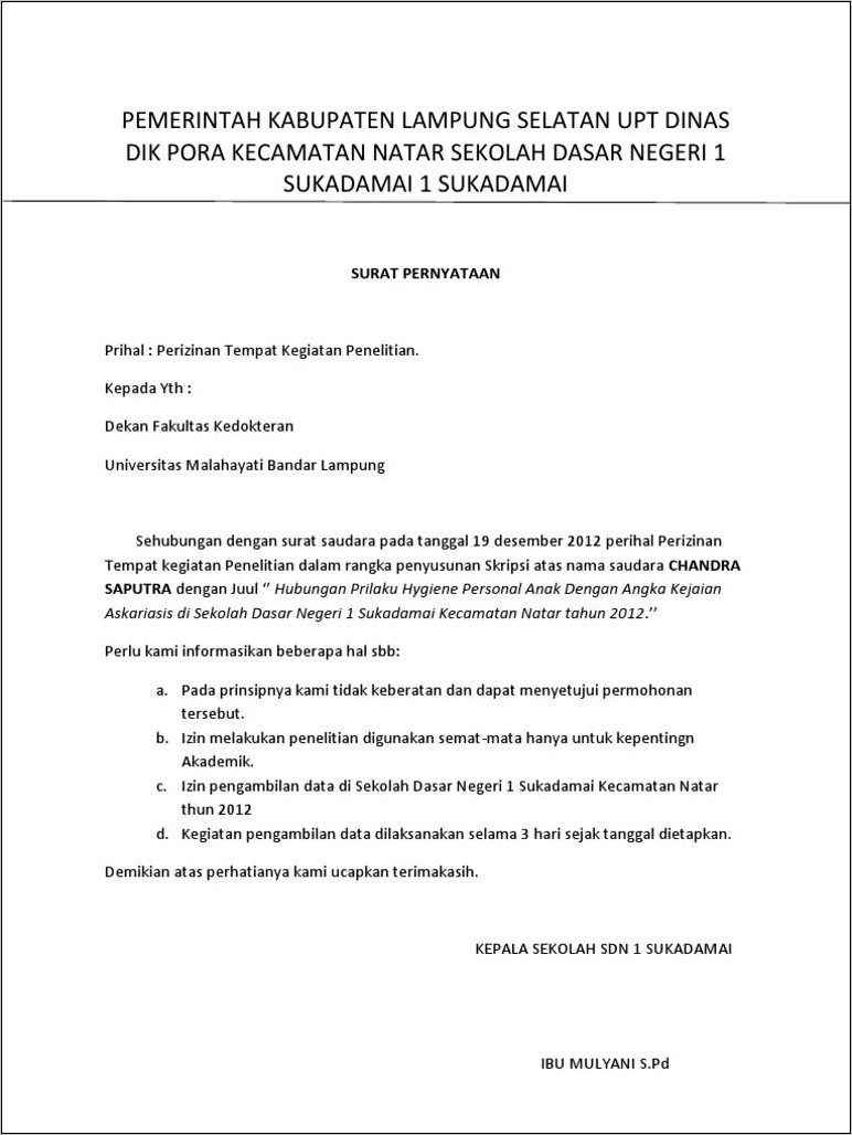 Contoh Surat Pembalasan Permohonan