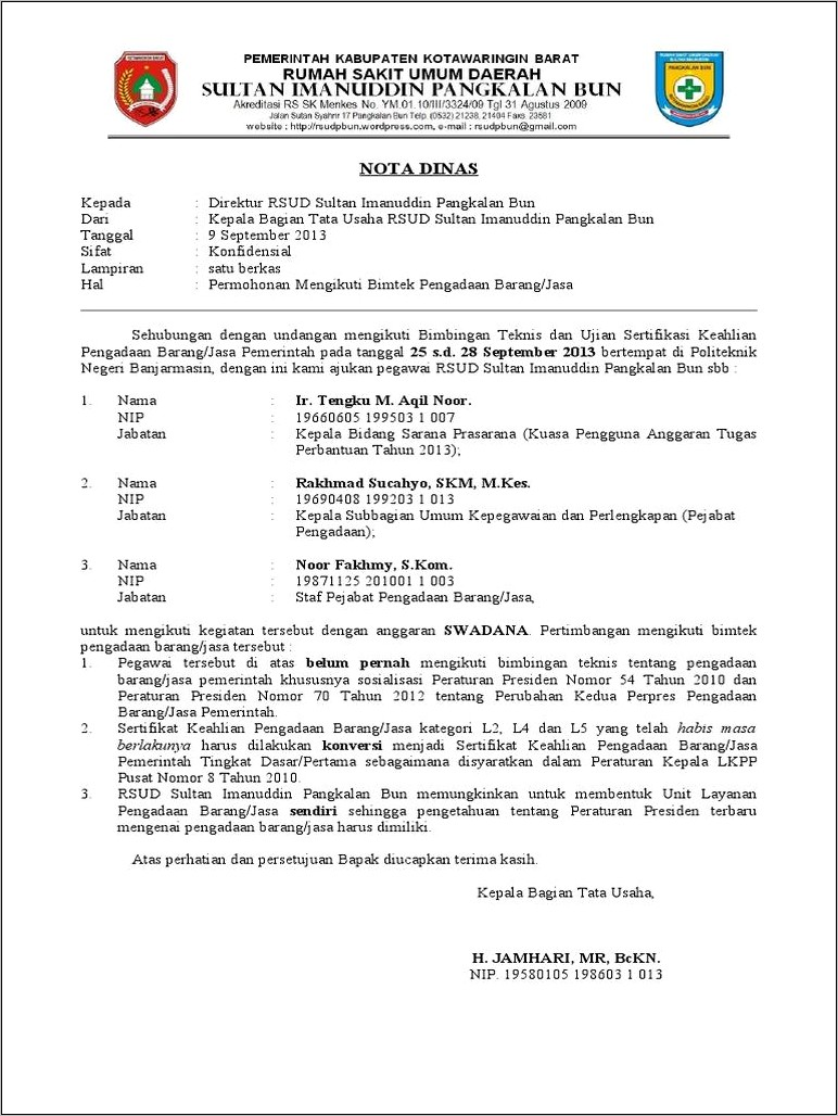 Contoh Surat Pengajuan Permohonan Bimtek