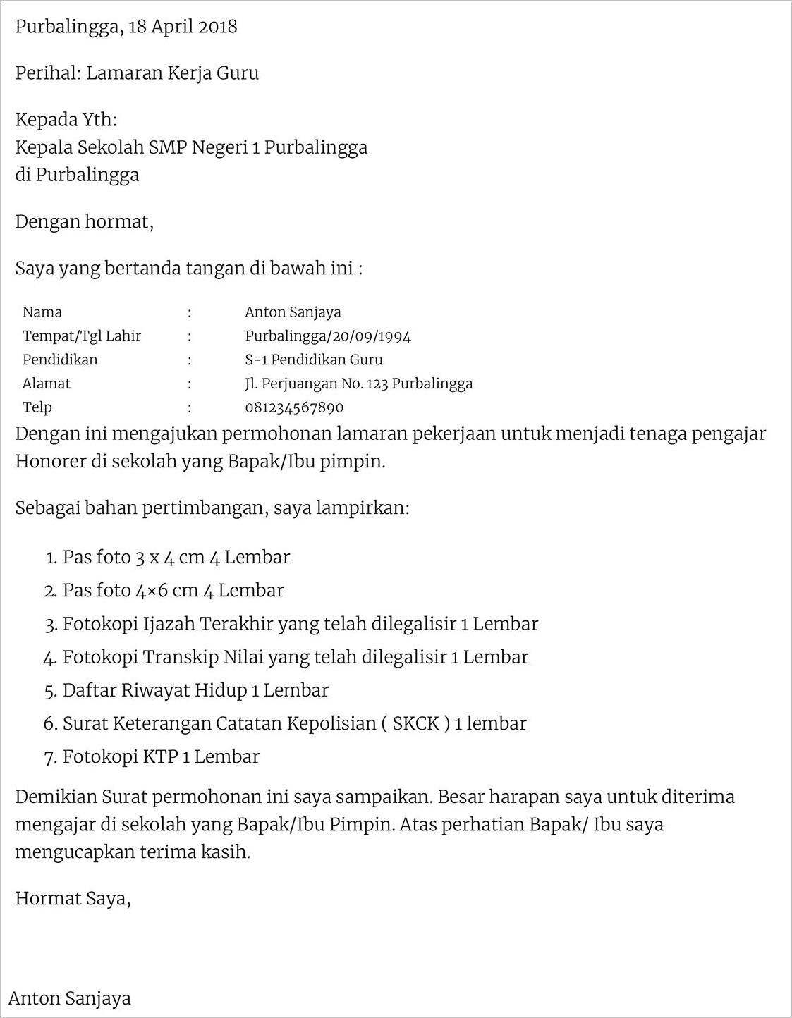 Contoh Surat Pengajuan Permohonan Guru Tetap Yayasan