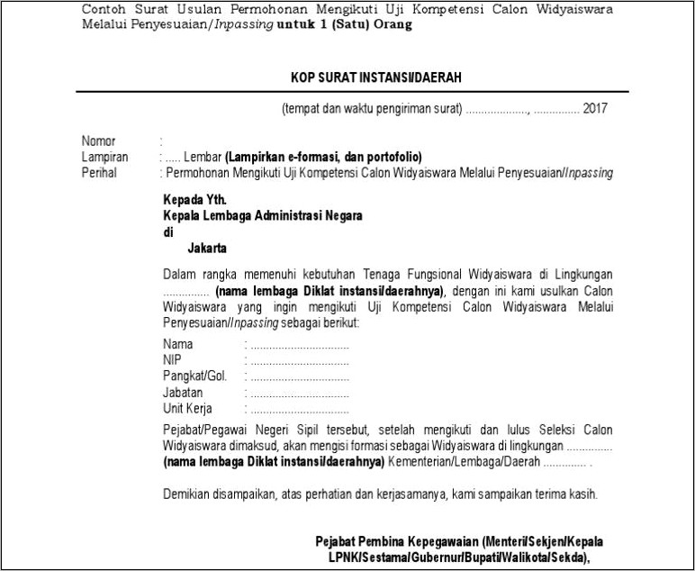 Contoh Surat Pengajuan Permohonan Pelantikan Jabatan Fungsional Di Skpd