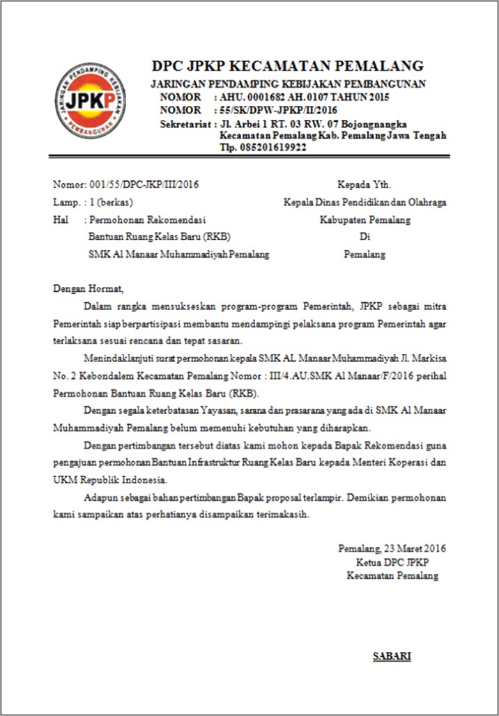Contoh Surat Pengajuan Permohonan Rekomendasi Sekolah