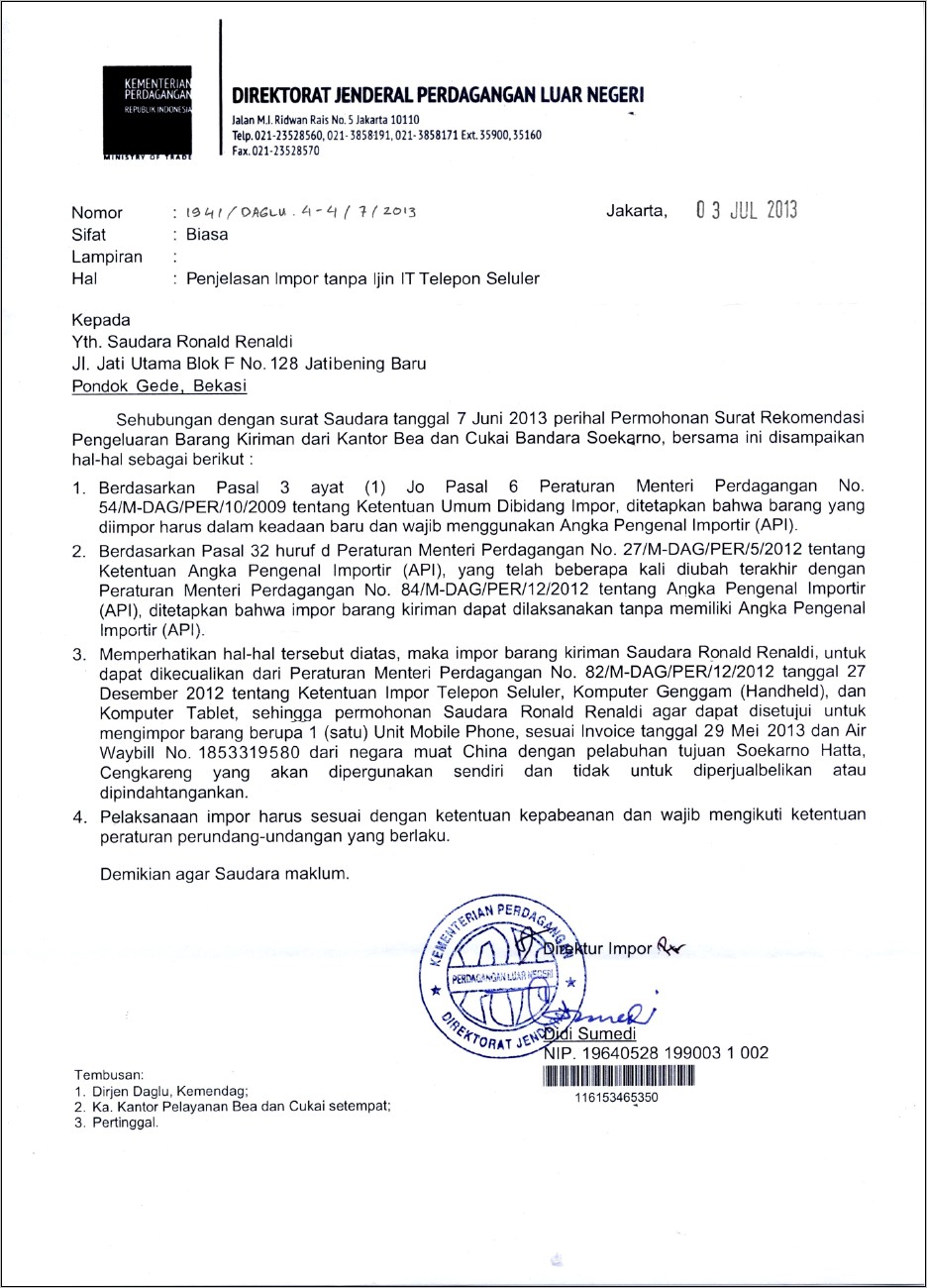 Contoh Surat Pengajuan Permohonan Tertulis Ijin Ekspor Kopi  Surat