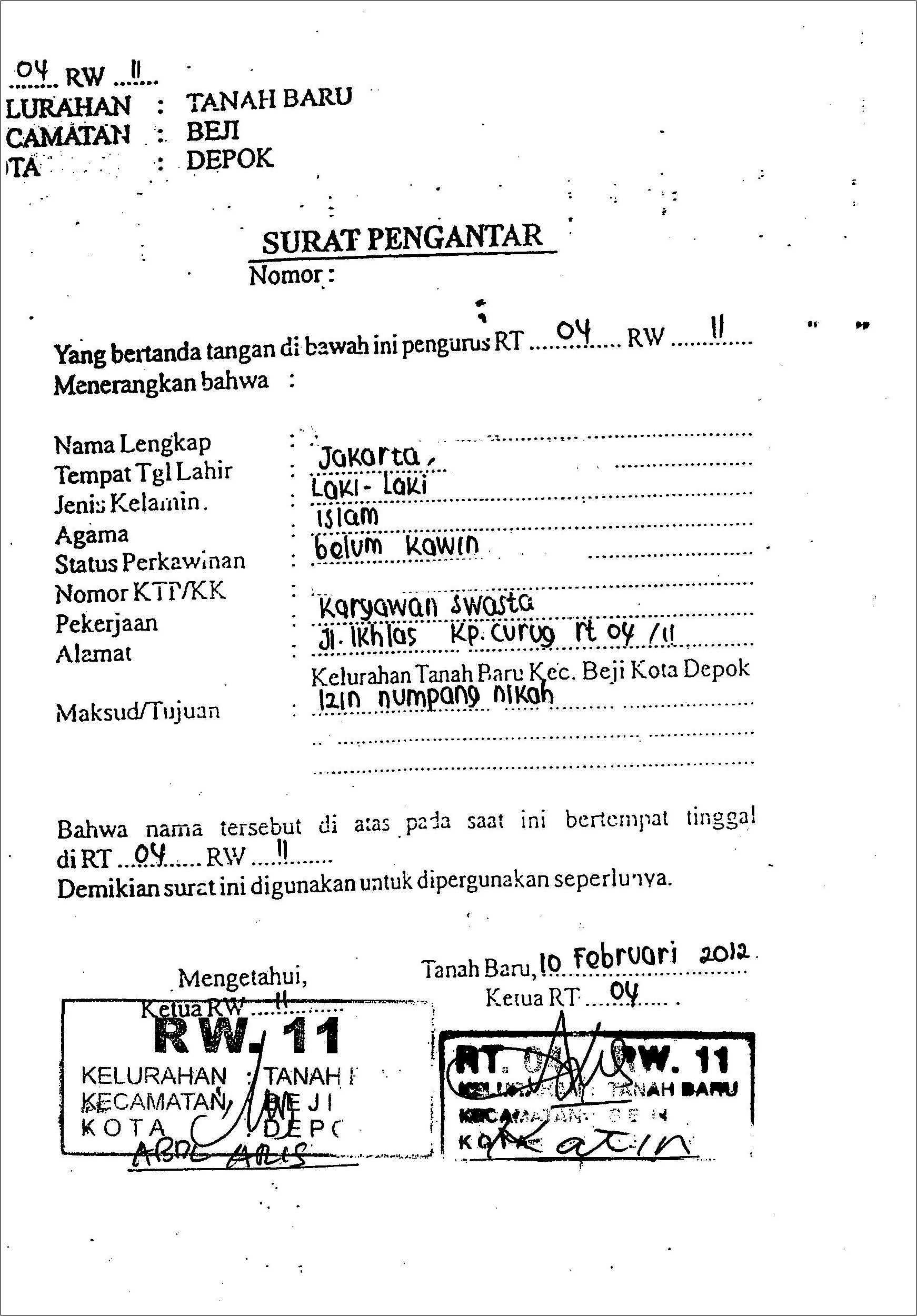 Contoh Surat Pengantar Keterangan