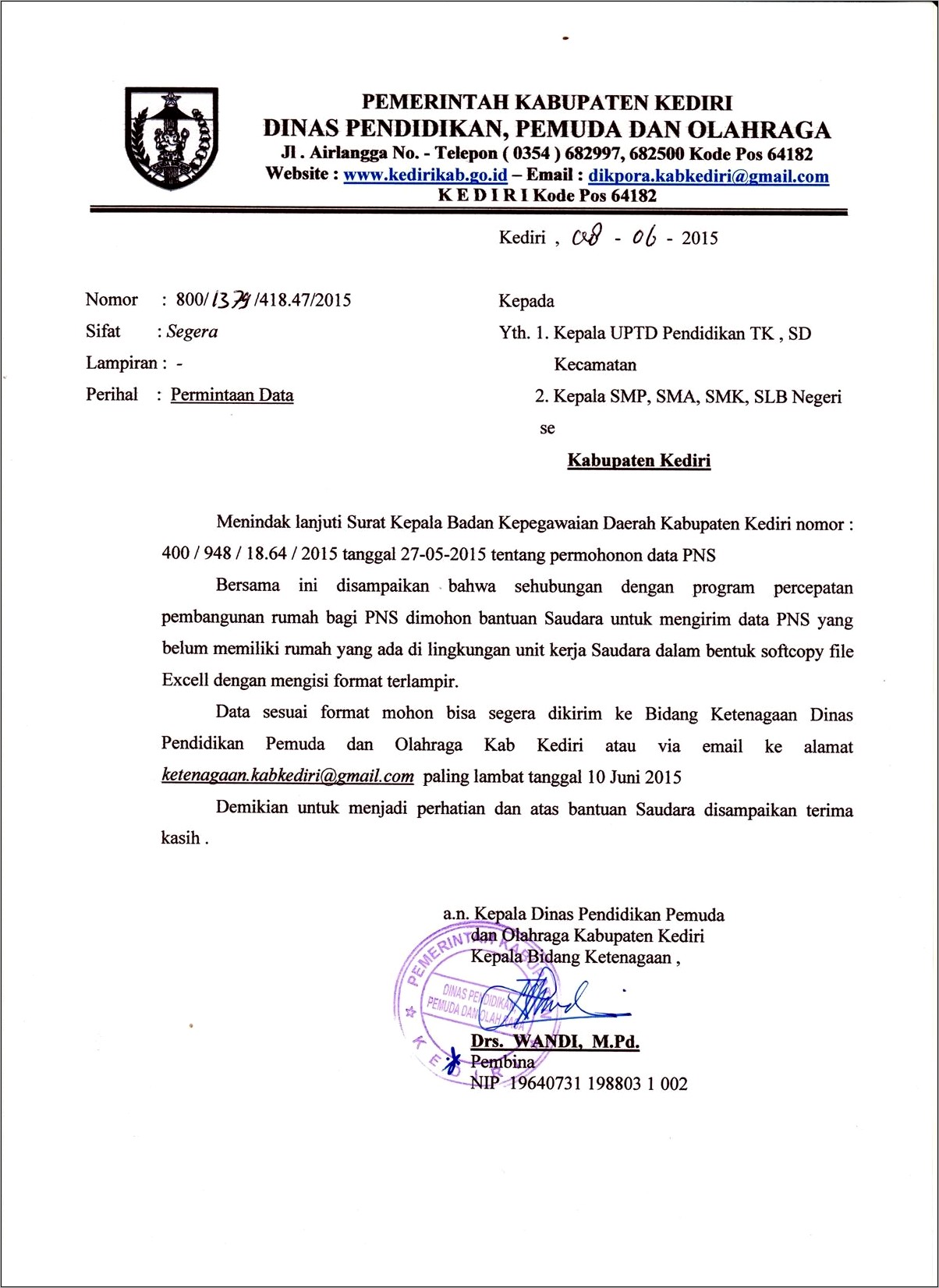 Contoh Surat Permohonan Data