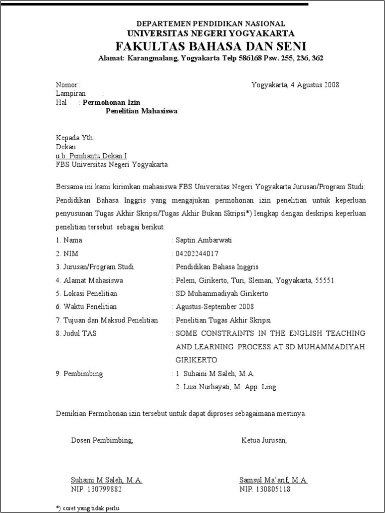 Contoh Surat Pengantar Permohonan Ijin Melakukan Penelitian Di Unhcr