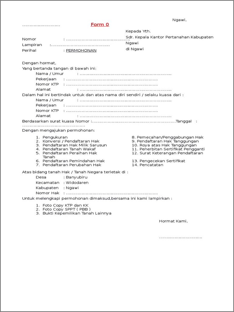 contoh surat pengantar permohonan sertifikat tanah