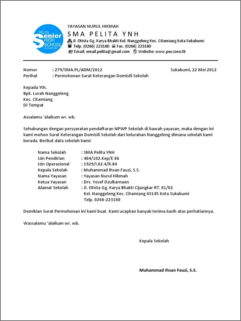 Contoh Surat Pengantar Permohonan Untuk Sekolah