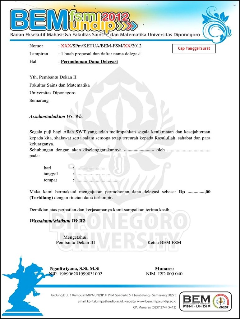Contoh Surat Pengatar Permohonan Delegasi