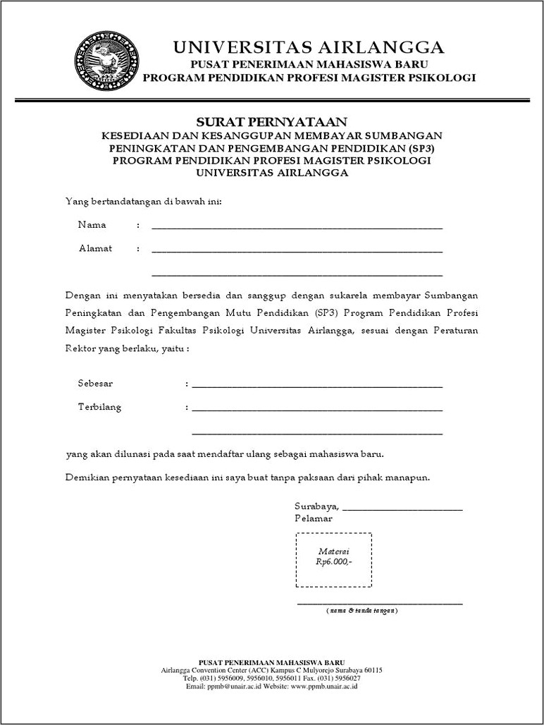 Contoh Surat Perjanjian Acc