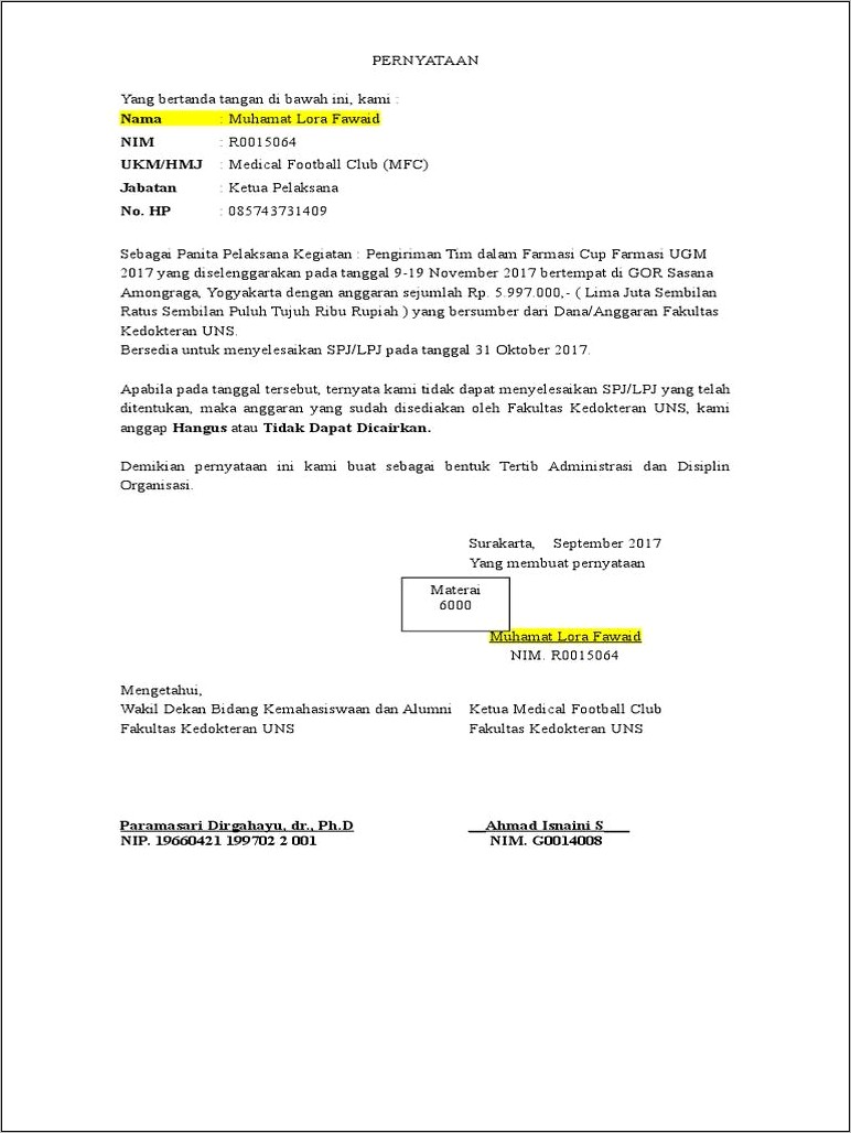 Contoh Surat Perjanjian Administrasi
