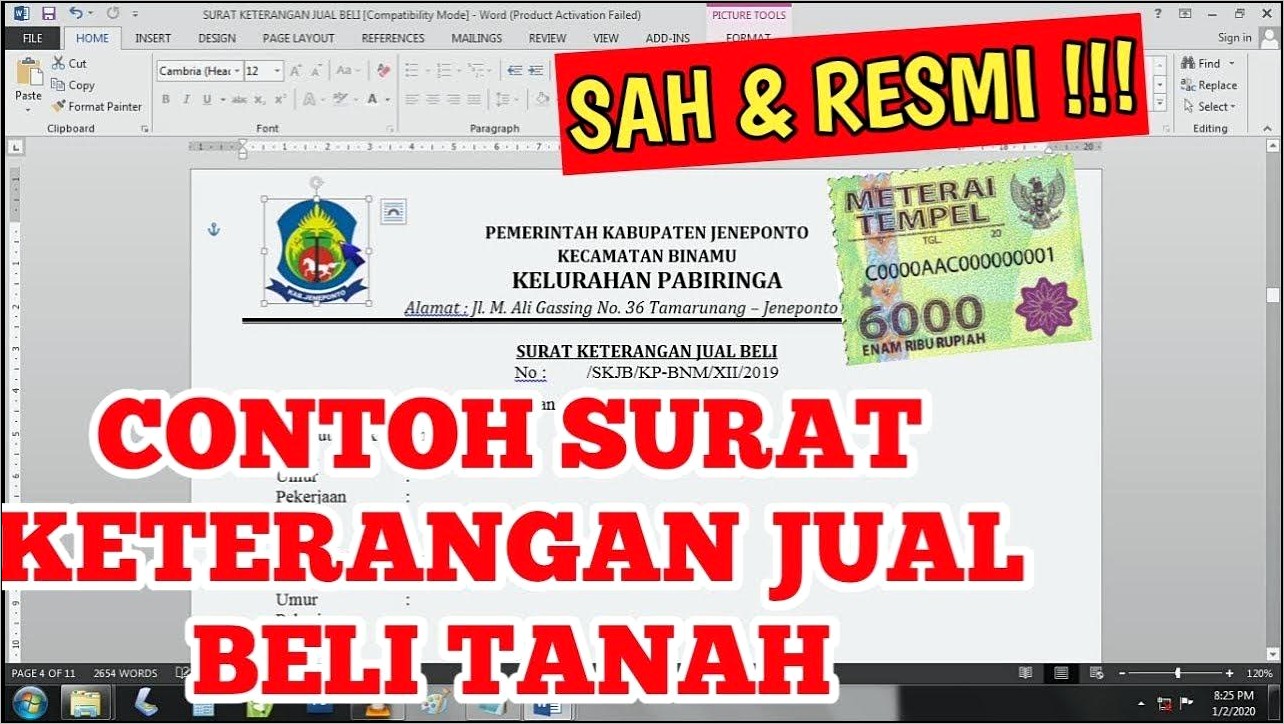 Contoh Surat Perjanjian Akta Jual Beli Tanah