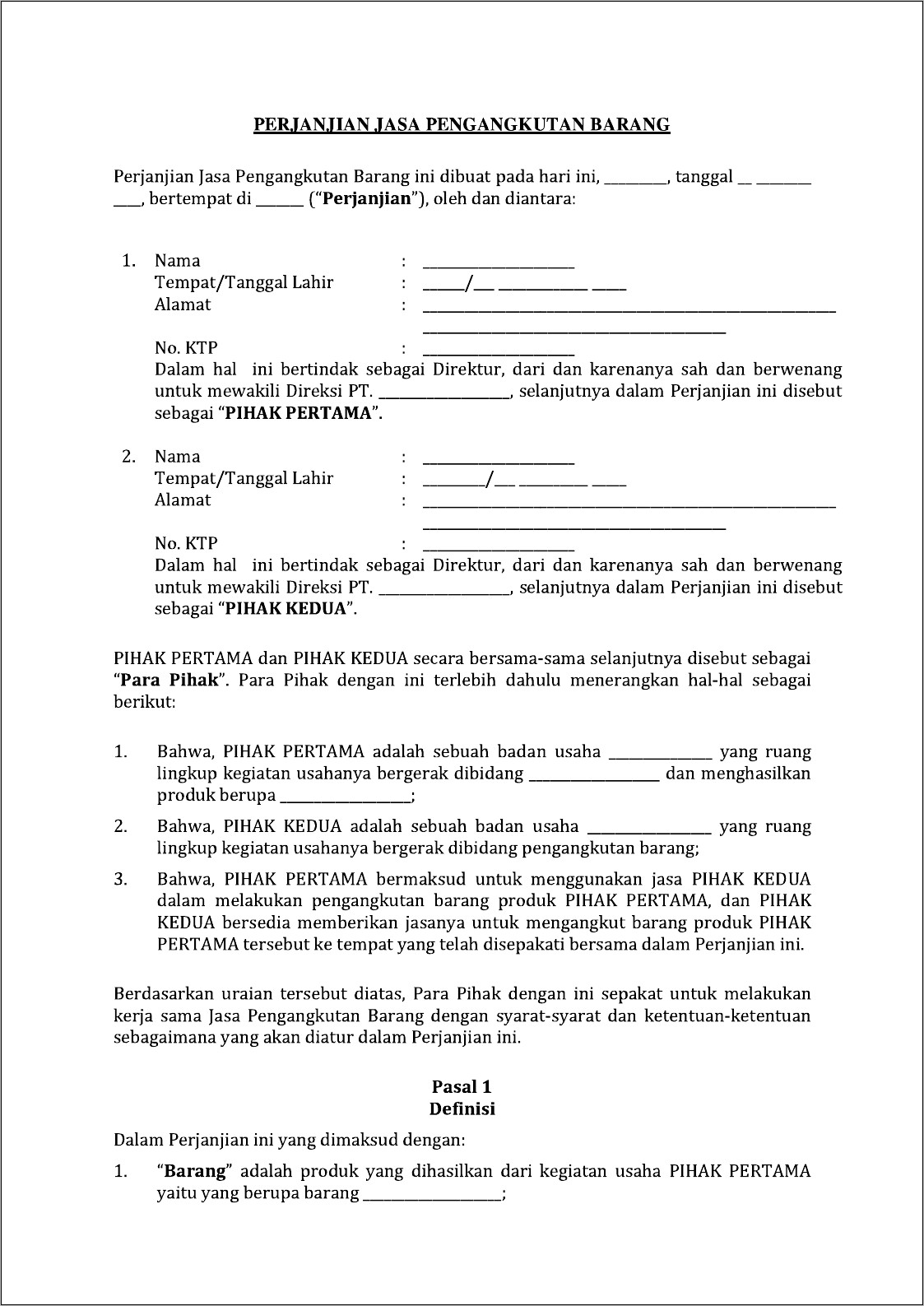 Contoh Surat Perjanjian Angkutan Bbm