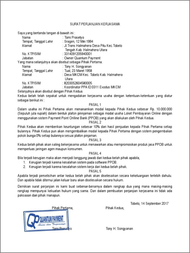 Contoh Surat Perjanjian Bersama Untuk Dirumahkan.doc