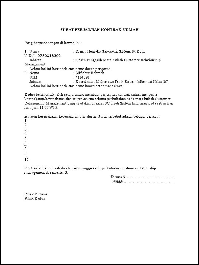 Contoh Surat Perjanjian Custamer