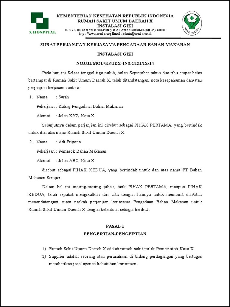 Contoh Surat Perjanjian Dari Supplier