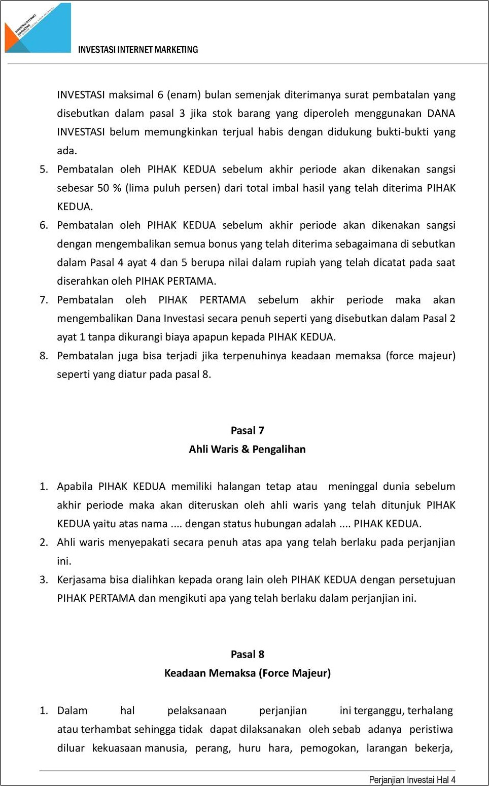 Contoh Surat Perjanjian Dengan Investor Yang Lebih Dari 1 Org