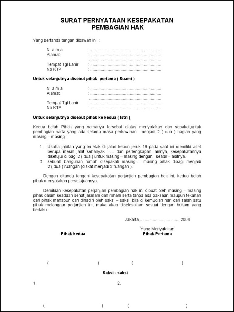 Contoh Surat Perjanjian Di Atas Matrai