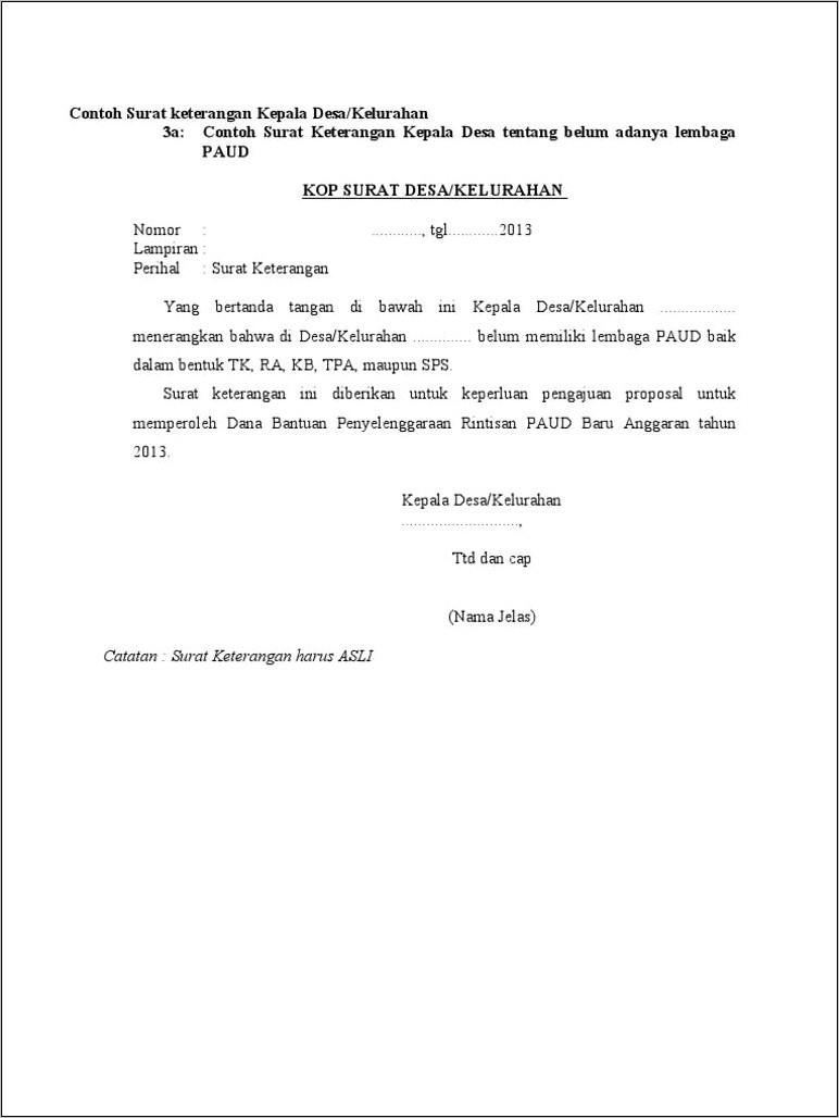 Contoh Surat Perjanjian Dukungan Kepala Desa