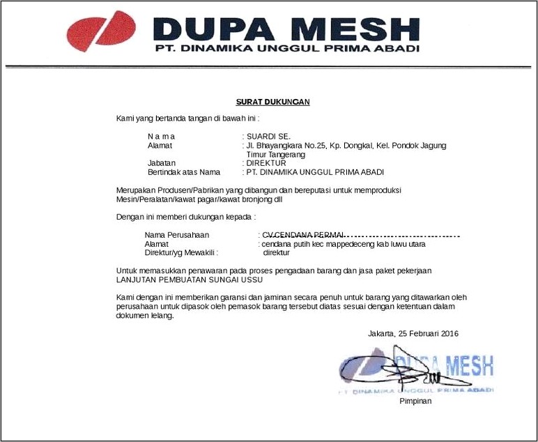 Contoh Surat Perjanjian Dukungan Quarry  Surat Perjanjian  Desain
