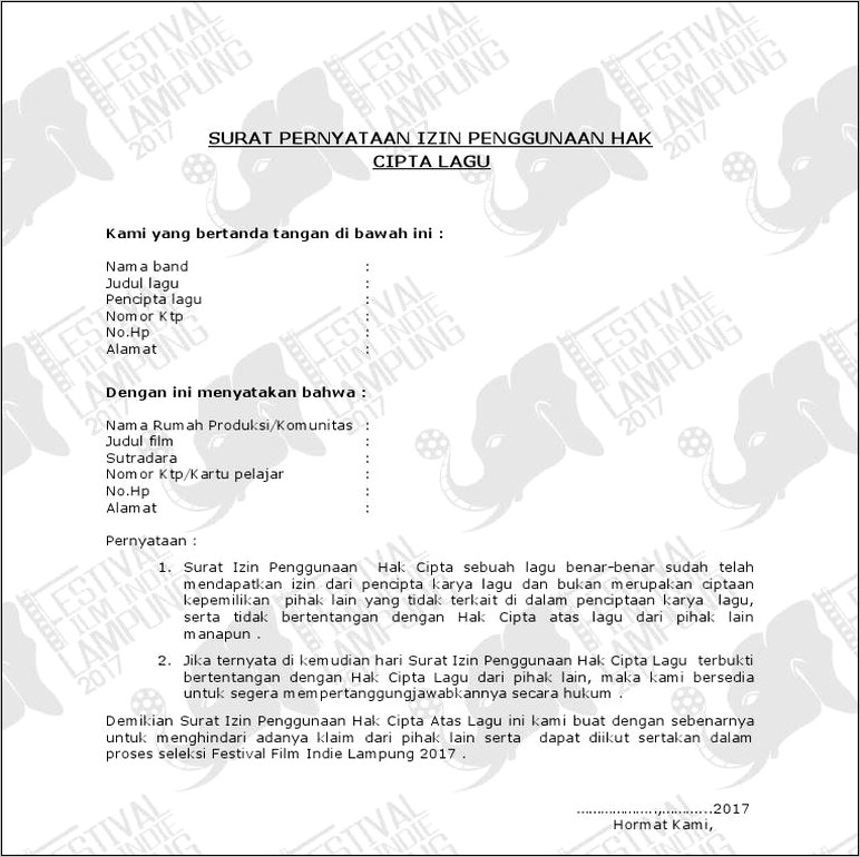 Contoh Surat Perjanjian Hak Cipta Lagu