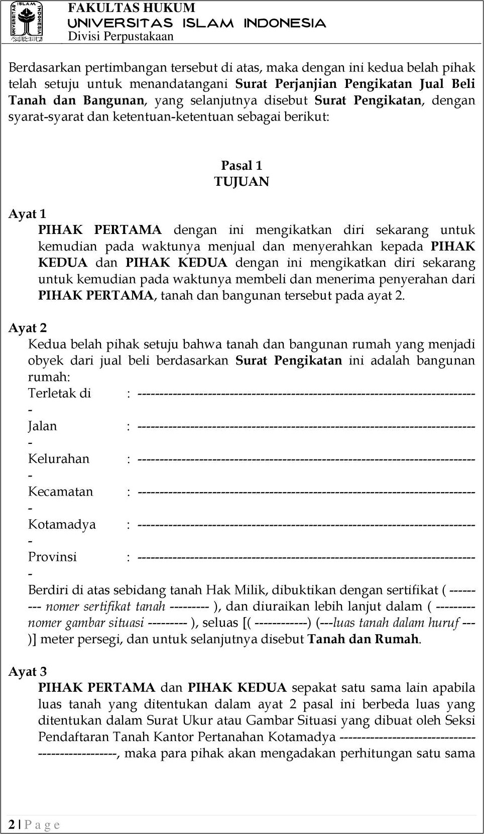 Contoh Surat Perjanjian Hak Pakai Gedung