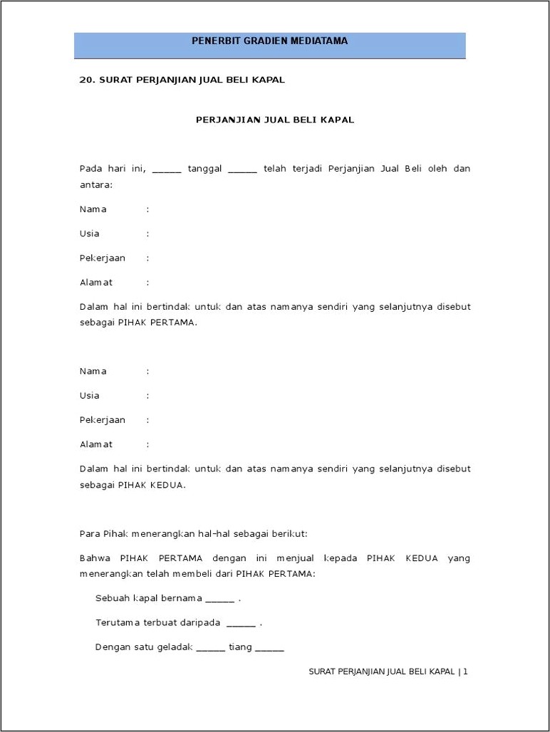 Contoh Surat Perjanjian Hipotik
