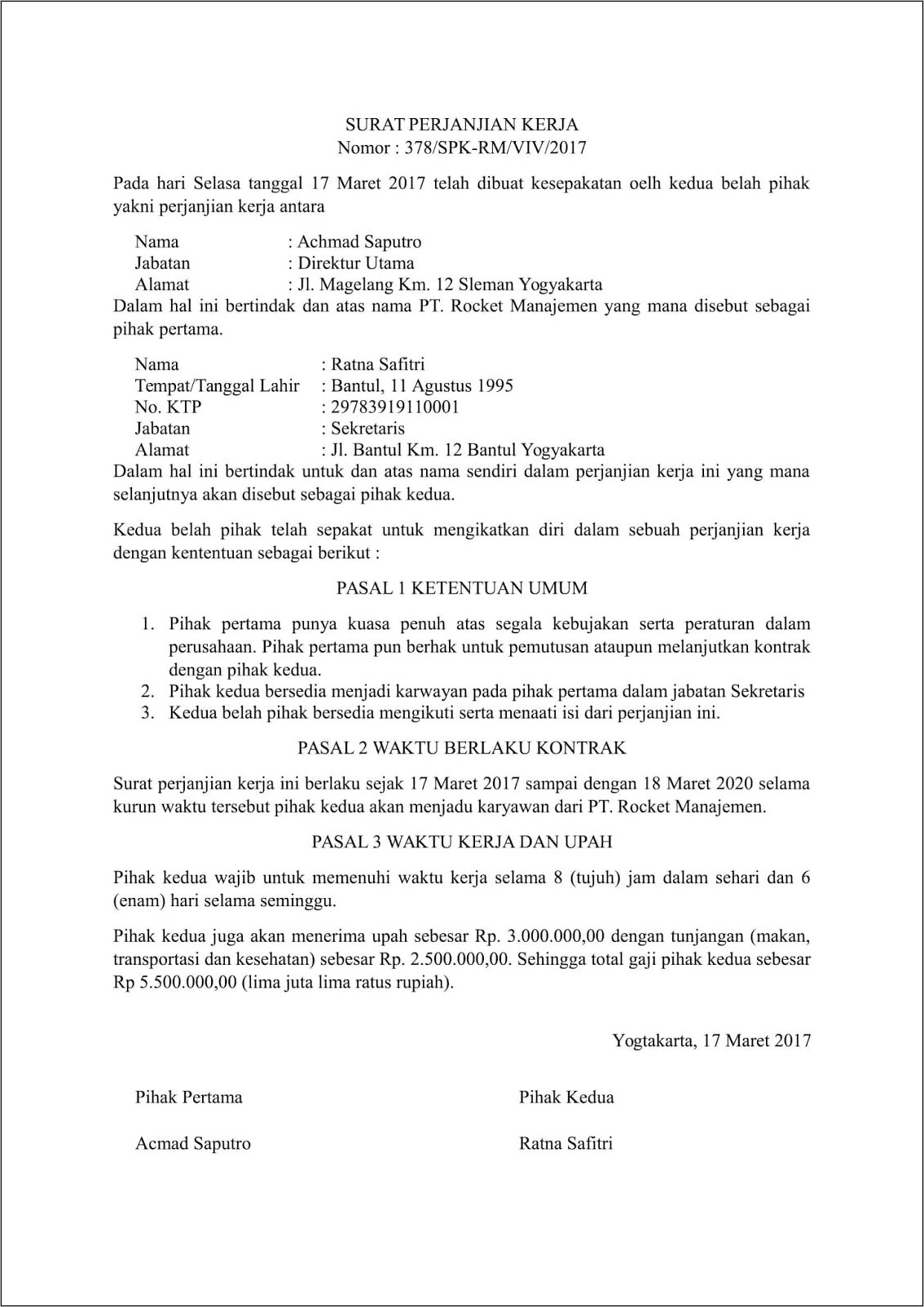 Contoh Surat Perjanjian Hubungan Istimewa Piutang