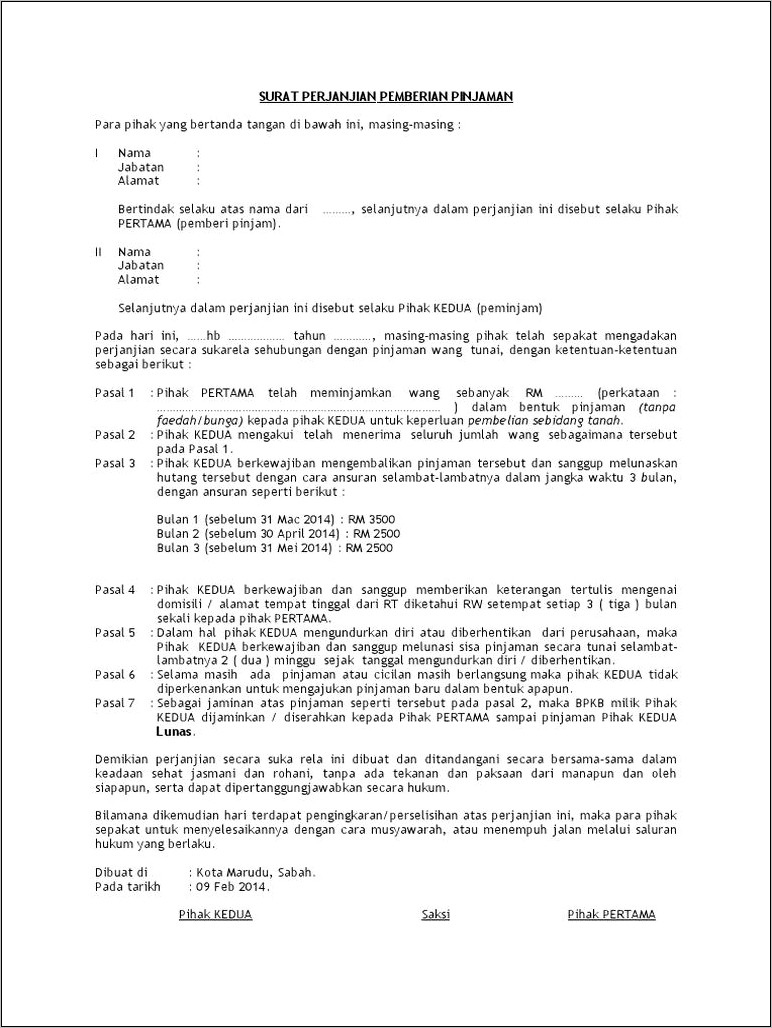 Contoh Surat Perjanjian Hutang Kpr