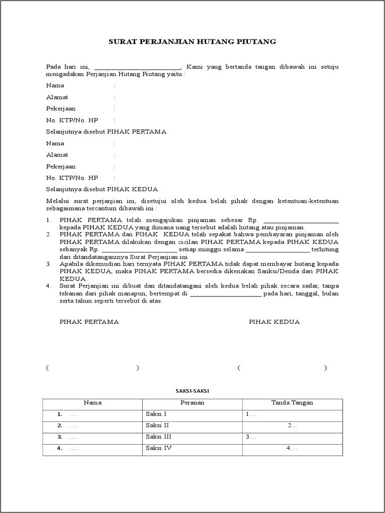 Contoh Surat Perjanjian Hutang Pdf