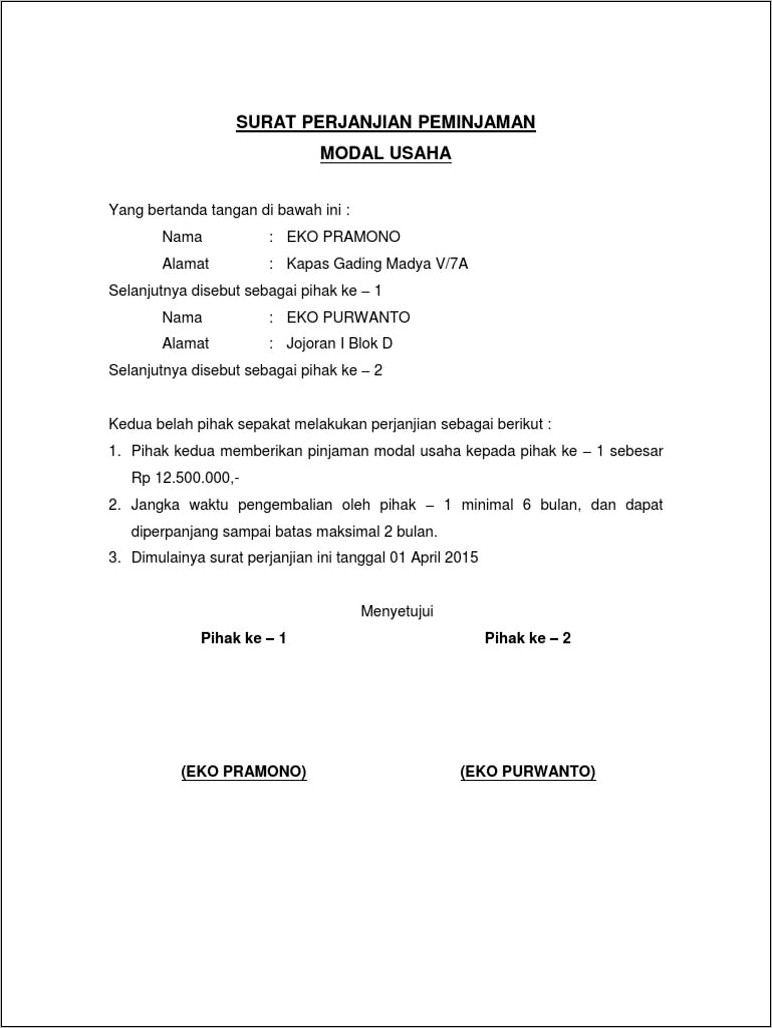 Contoh Surat Perjanjian Hutang Usaha